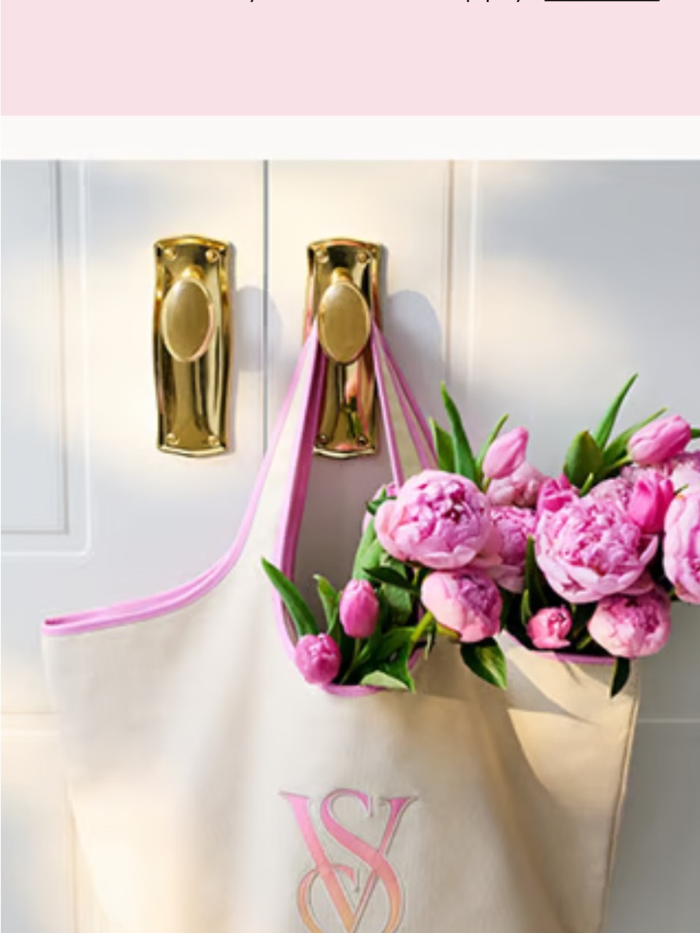 NWT Victoria's Secret Cream Tote with Pink Trim and Monogram